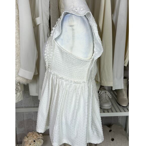 Cato Women's Size M White Swiss Dot Lace Trim Babydoll Tank #0484 - Picture 4 of 10